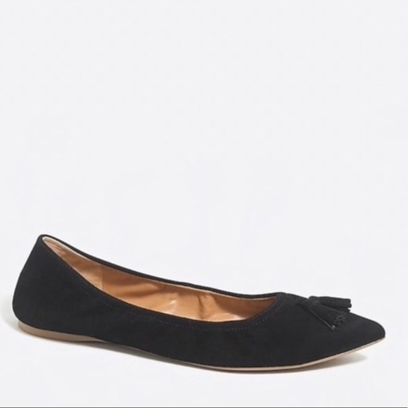 New J Crew Lottie Black Suede Tassel Stretch Flats - Picture 7 of 7